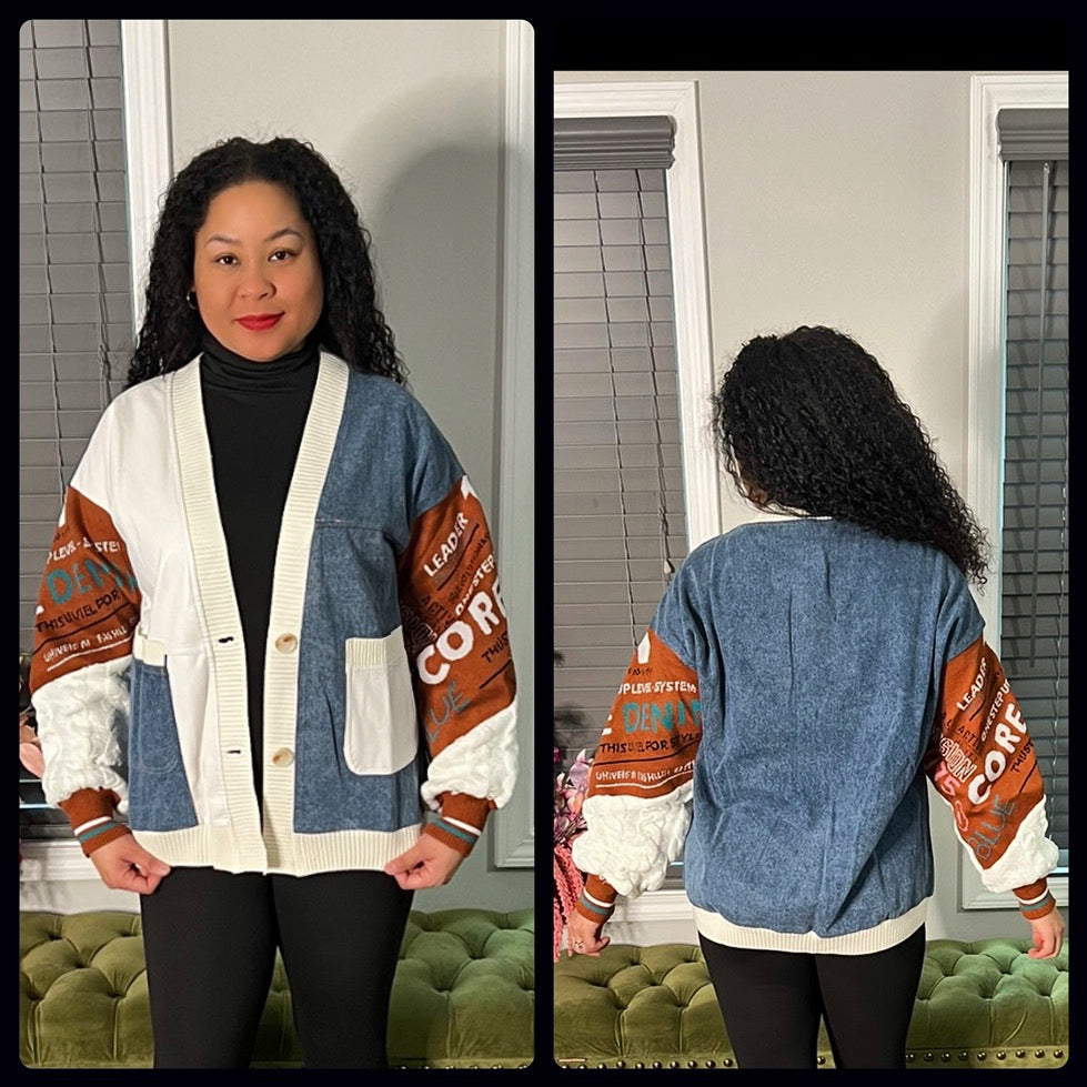 Knitted Stitching Long-Sleeved Denim Jacket