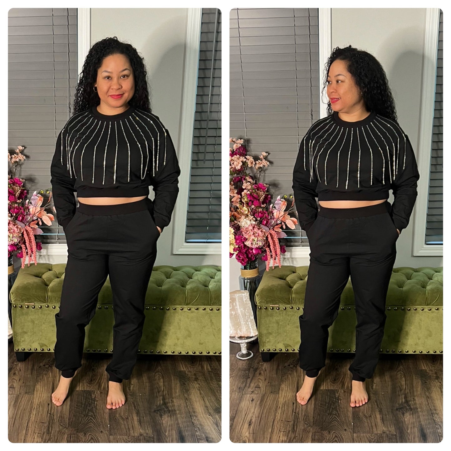 SWEATSHIRT SET W/RHINESTONE DETAIL