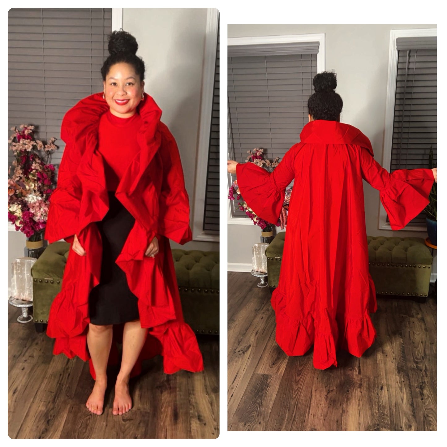 Red Hi-Low Ruffle Cardigan