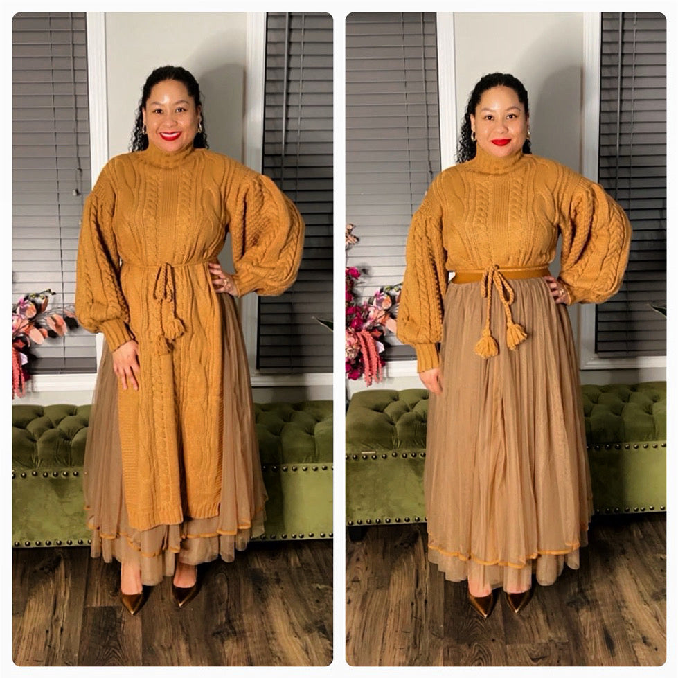 Knit Long Sweater and Tulle Skirt