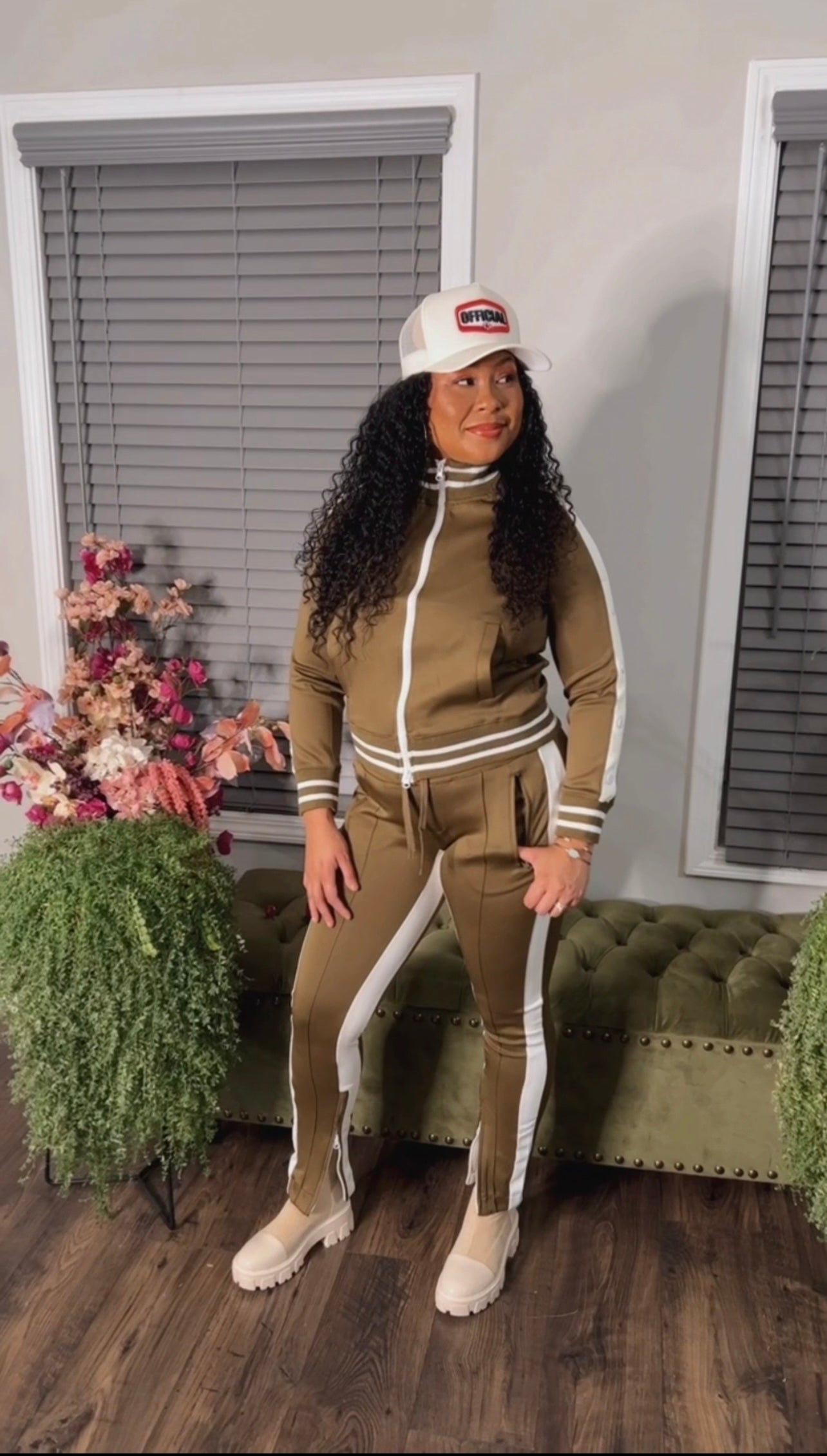 Olive Green Tracksuit (cut out shoulder)
