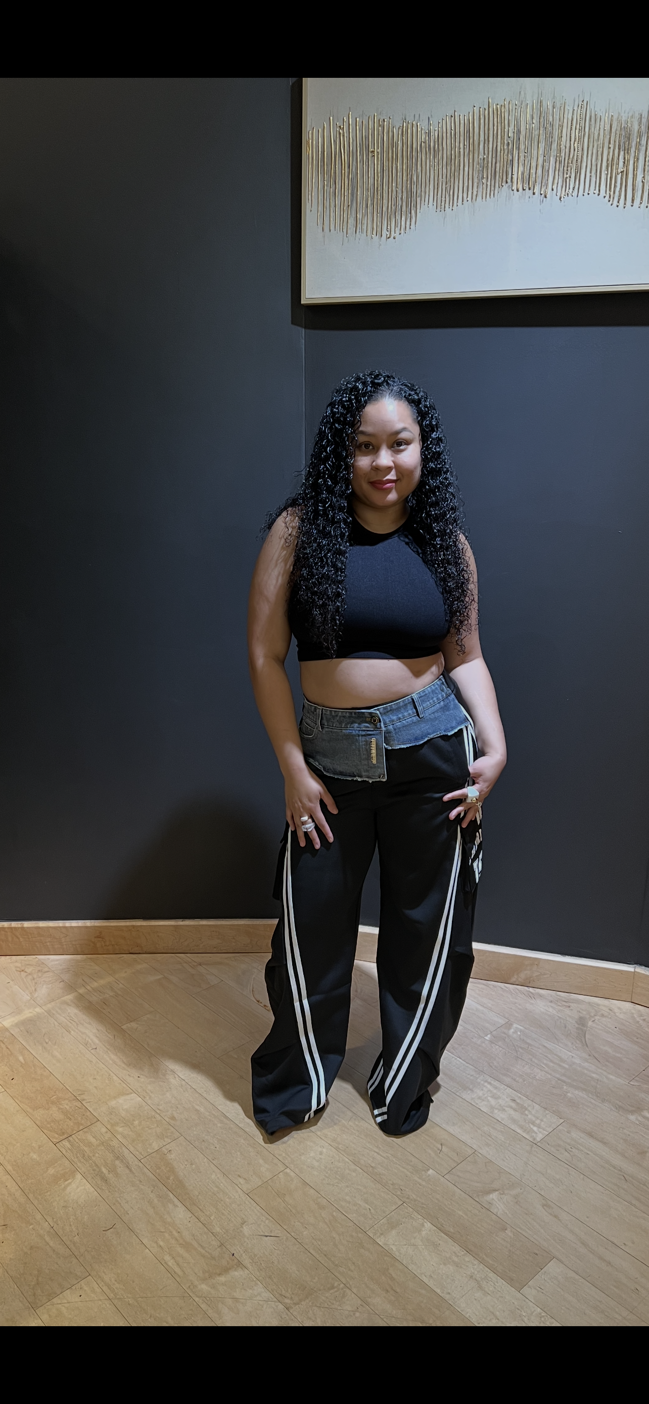 DENIM CONTRAST CARGO TRACK PANTS
