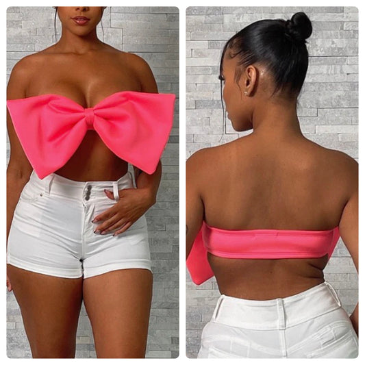 Pink Bow Strapless Tube Top