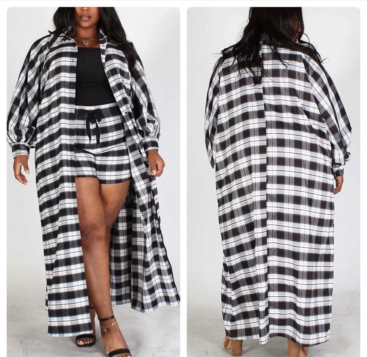 Plaid Cardigan with Short