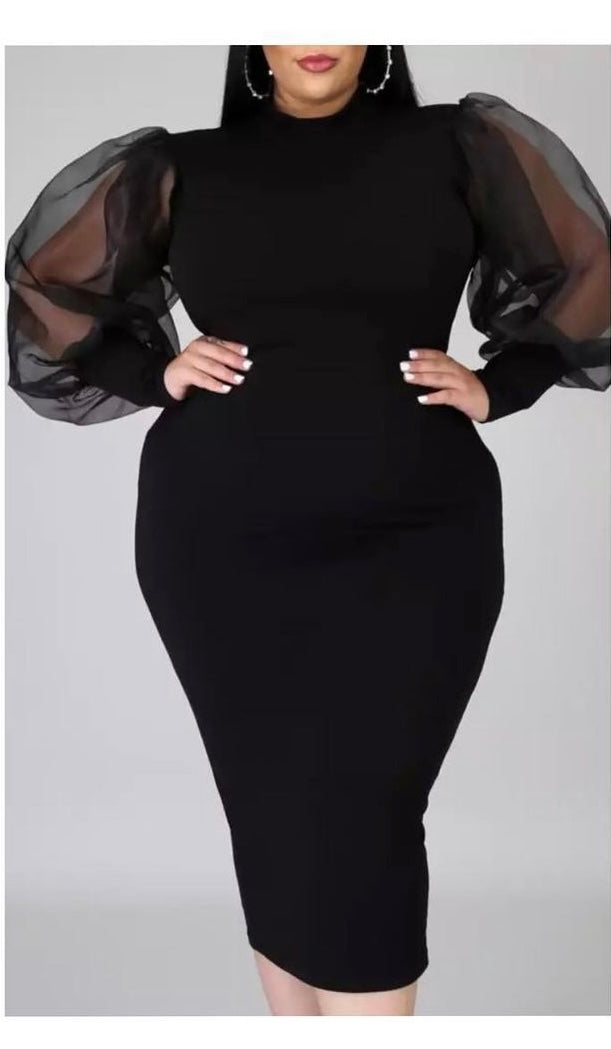 Sexy Bodycon Dress Mesh Puff Sleeve