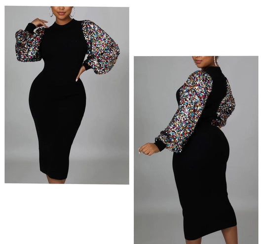Bodycon Sequence Sleeves Dress