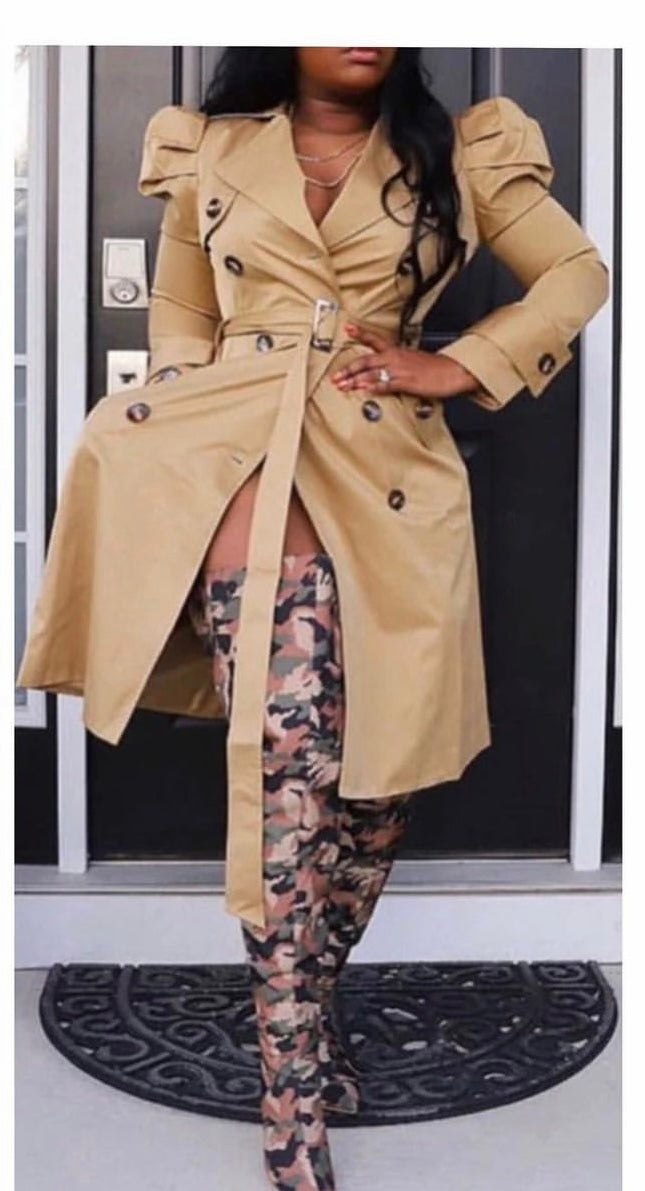 Brown Puff Shoulder Coat