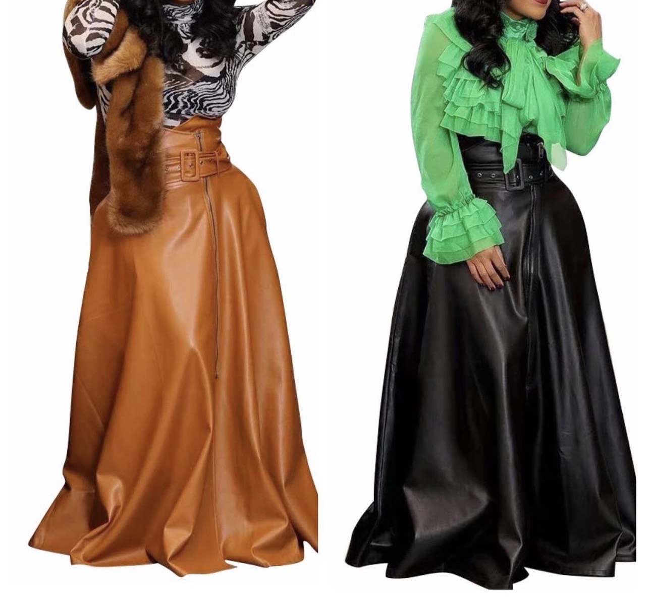 High Waist Faux Leather Long Skirt