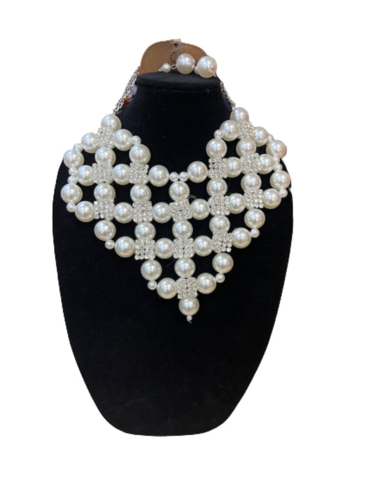 Vintage Pearl Diamond Necklace/Earring Set