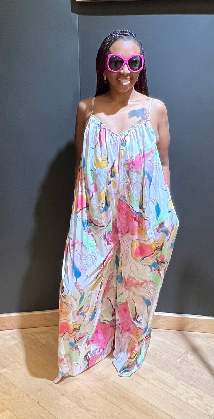 Multicolor Flowy Jumpsuit with Pockets