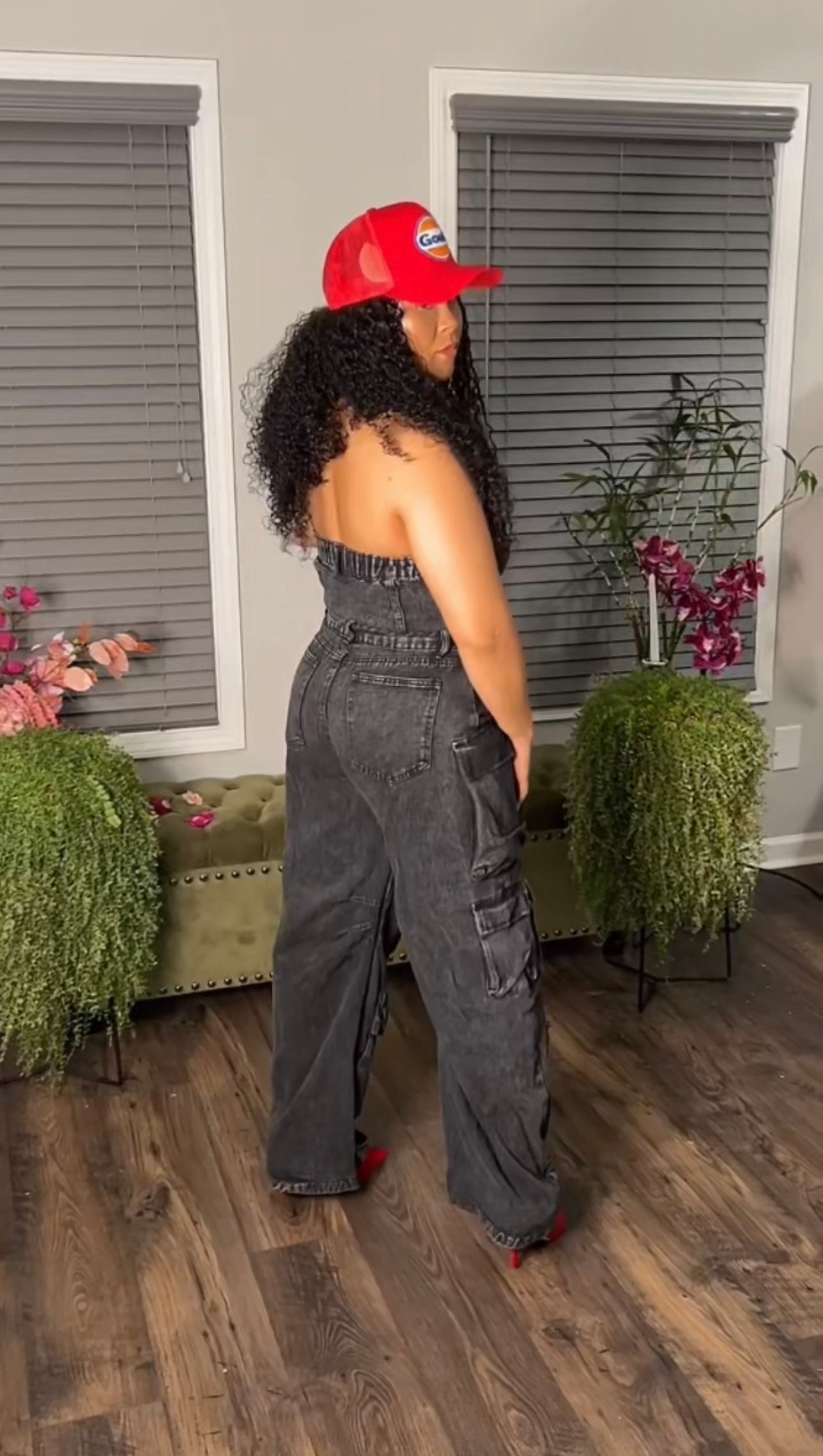 Denim Strapless Cargo Jumpsuit