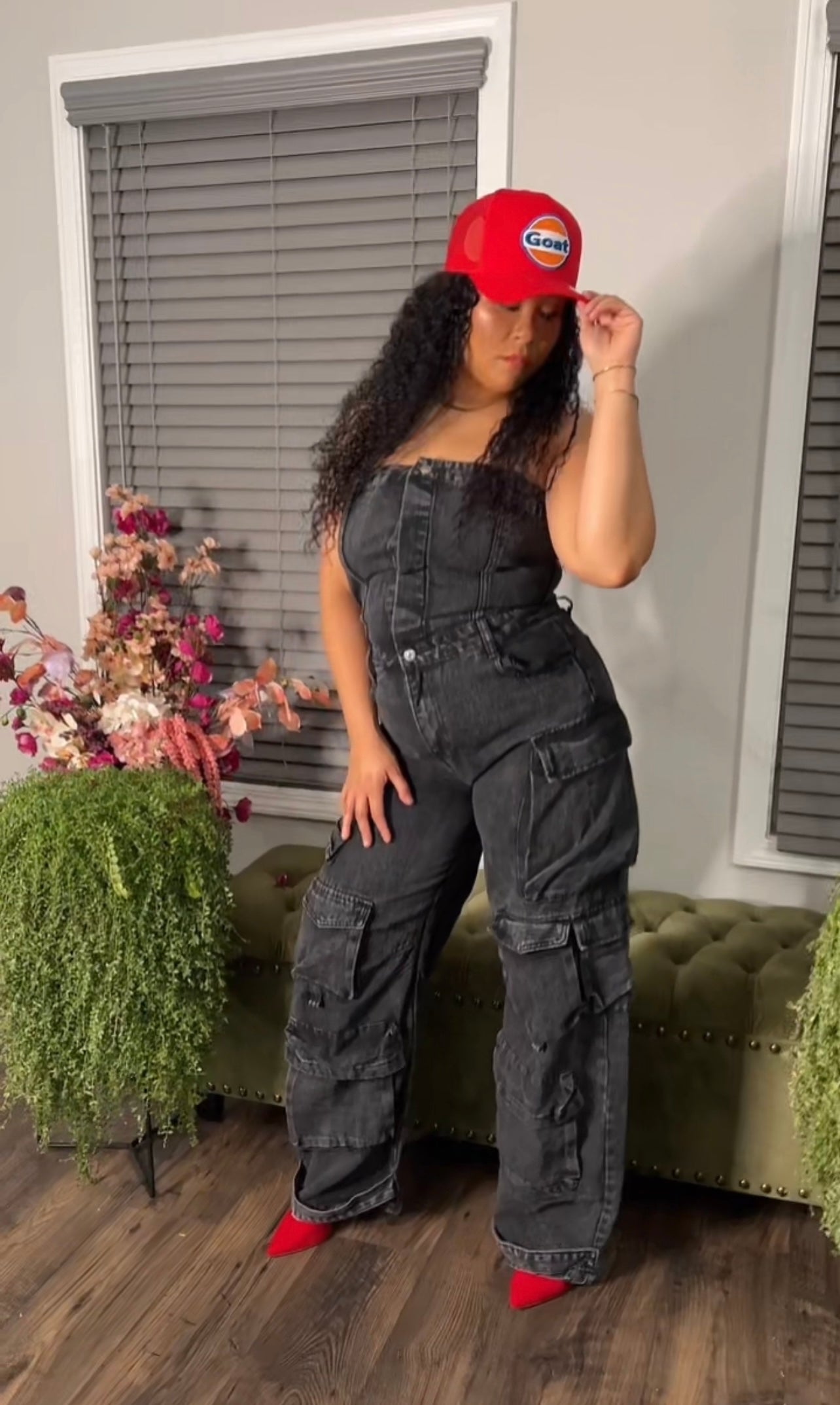 Denim Strapless Cargo Jumpsuit