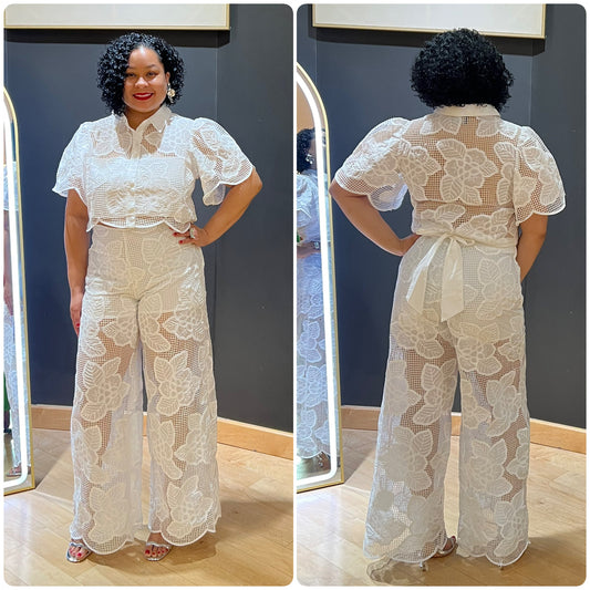 Florentia White Crochet Top & Pants Set