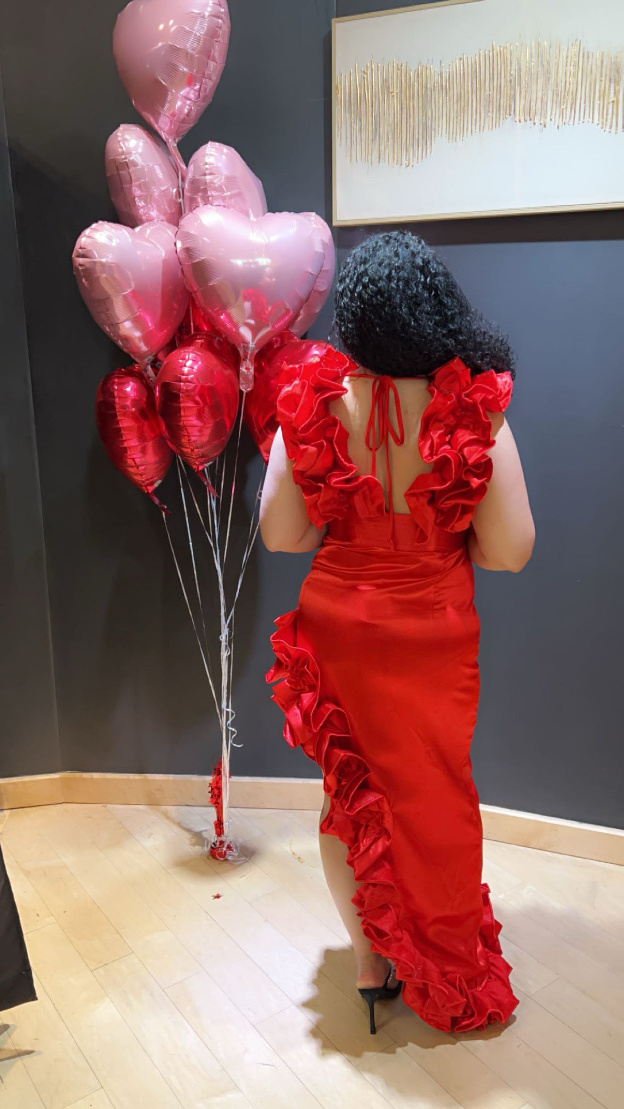 V Neck Side Slit Ruffle Dress