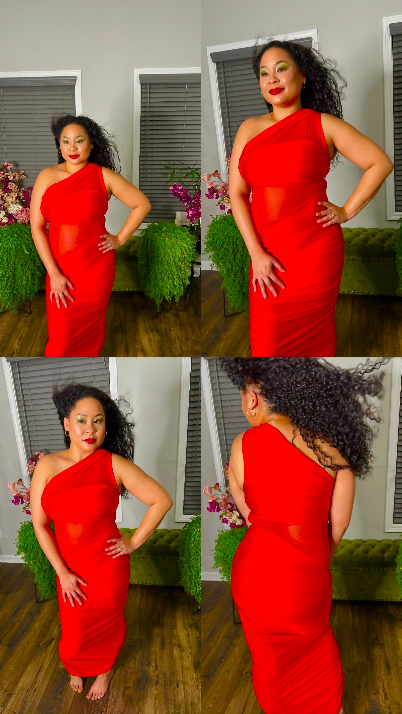 Red Mesh Ruched Dress (worn two different way)