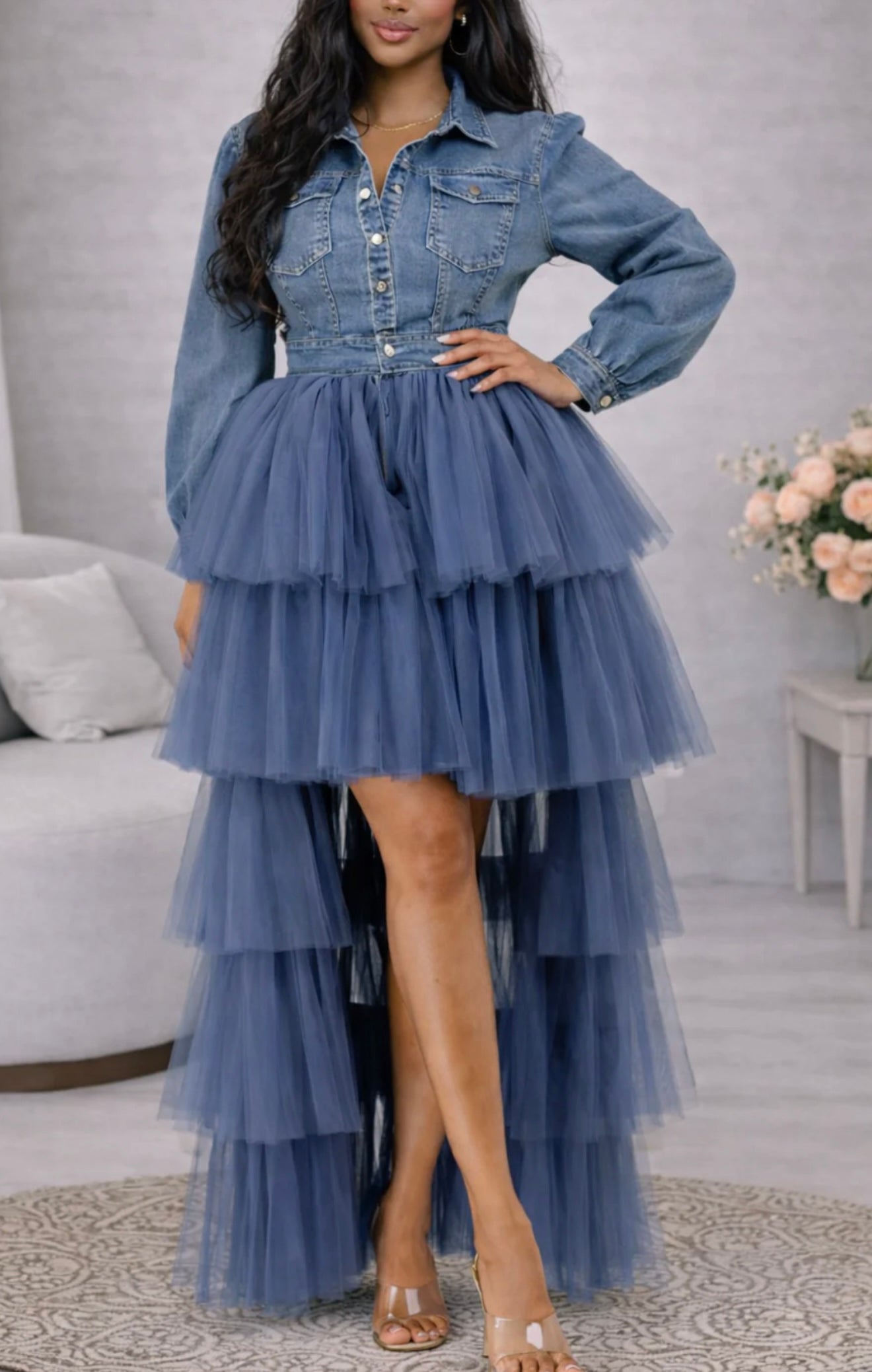 Denim High-Low Blue Tulle Dress