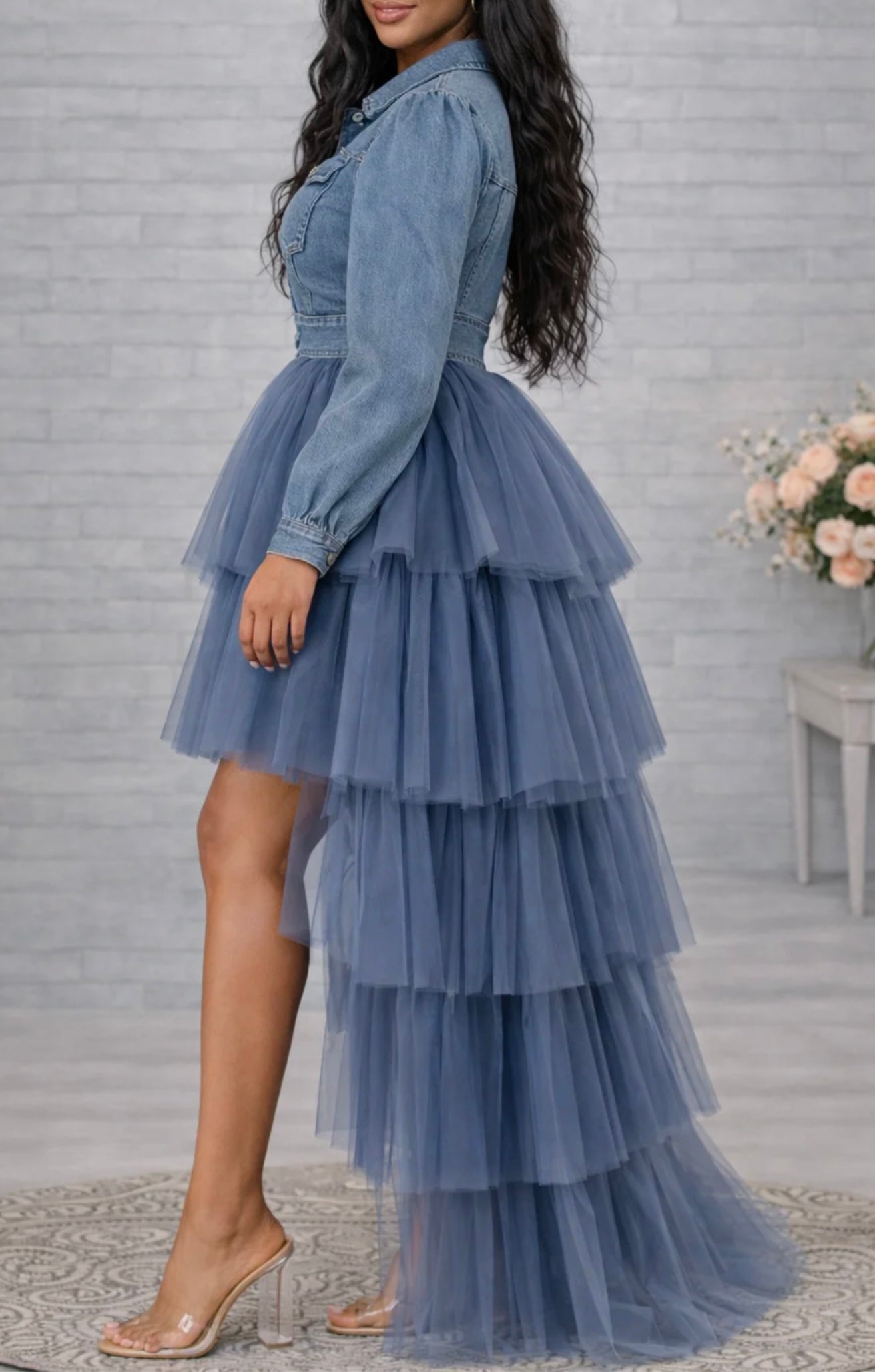 Denim High-Low Blue Tulle Dress