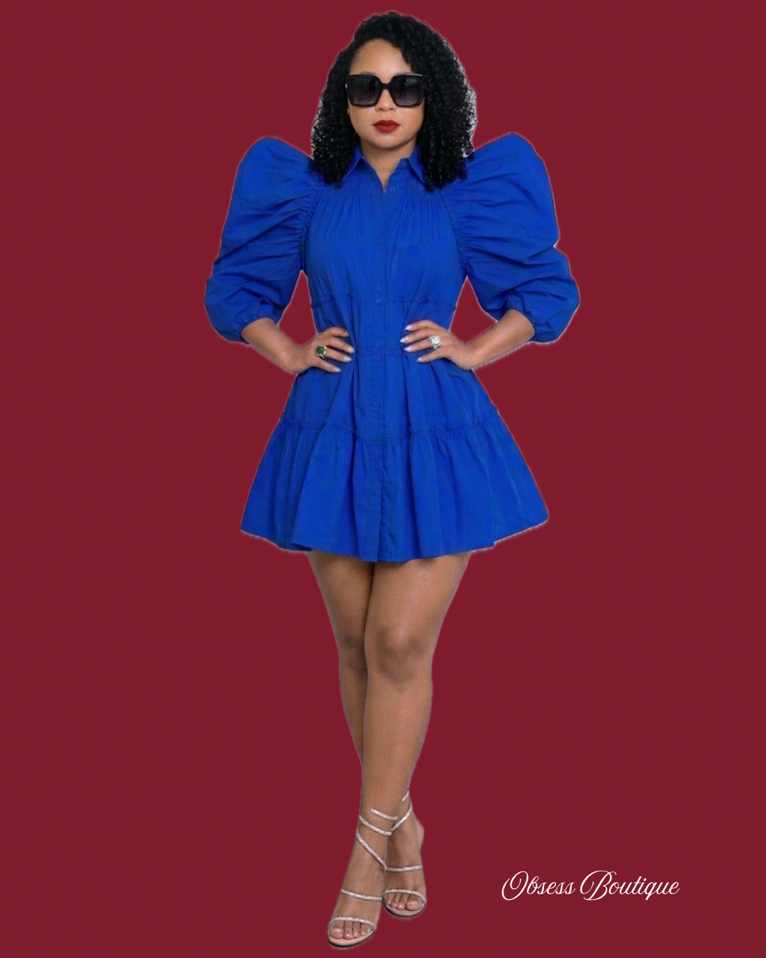 Puff Ruched Button Dress