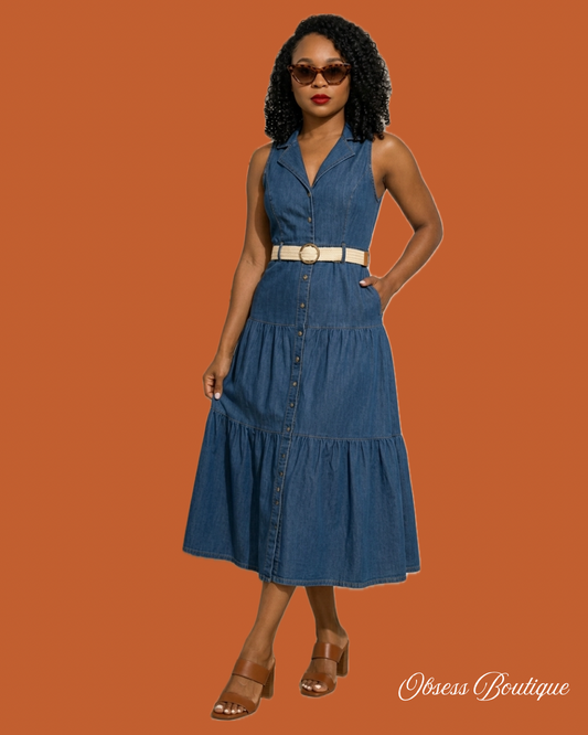 Denim Dress with Belt