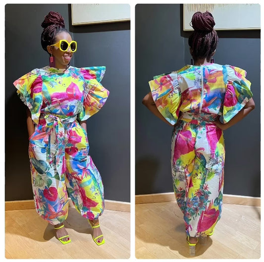 Ken Ruffled Tropical Pants Set