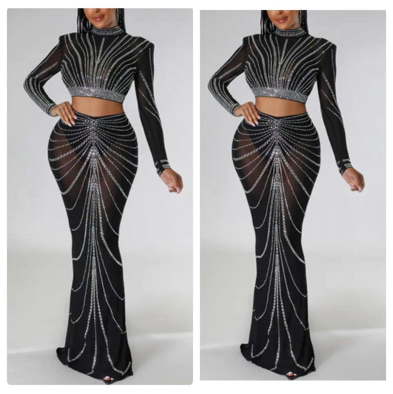 Long Rhinestone 2 Piece Set