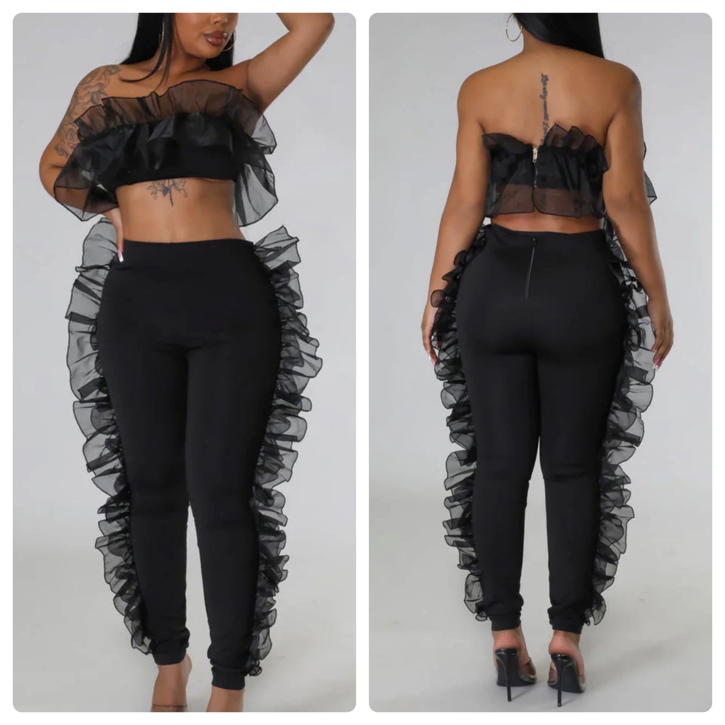 MESH RUFFLE TUBE TOP & PANTS